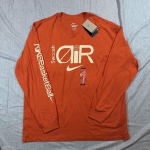 Nike Air Swoosh Shirt Mens XL Orange Basketball Long Sleeve NBA Move To Zero New